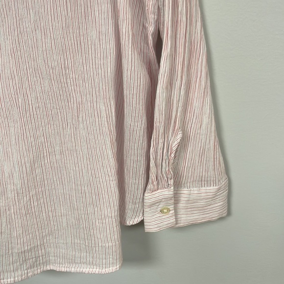 Loft Crinkle Split Neck Top/ blouse semi-sheer tiny pink/white/ blue stripes  XL - Picture 5 of 7